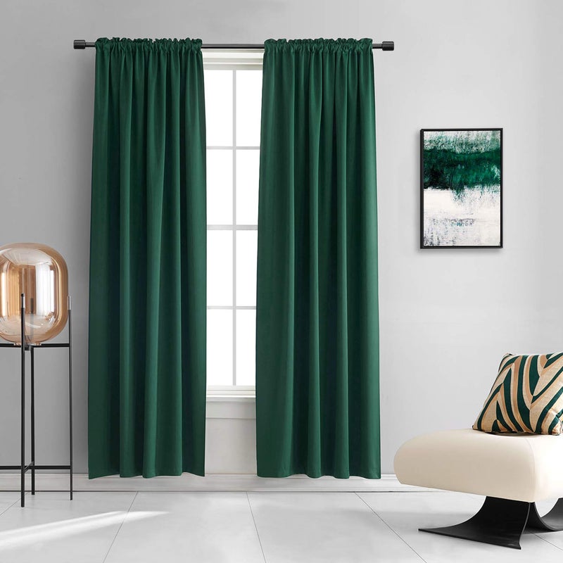 DONREN Hunter Green Blackout Thermal Insulating Window Curtains for Bedroom - 90 Inch Length Room Darkening Curtain Panels for Living Room with Rod Pocket,2 Panels - Image 1